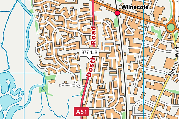 B77 1JB map - OS VectorMap District (Ordnance Survey)