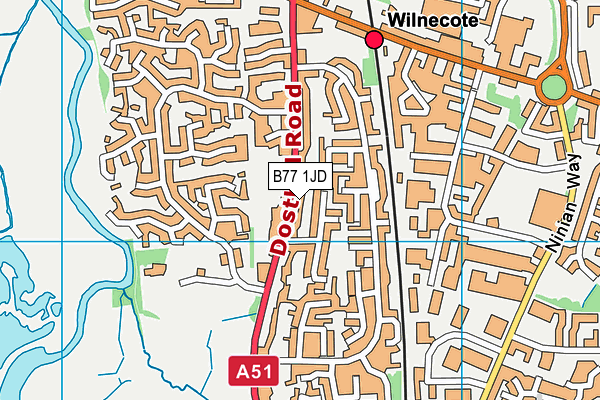 B77 1JD map - OS VectorMap District (Ordnance Survey)