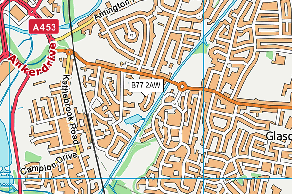 B77 2AW map - OS VectorMap District (Ordnance Survey)