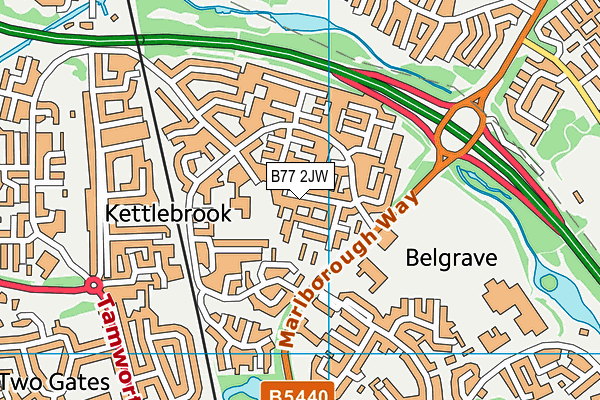 B77 2JW map - OS VectorMap District (Ordnance Survey)