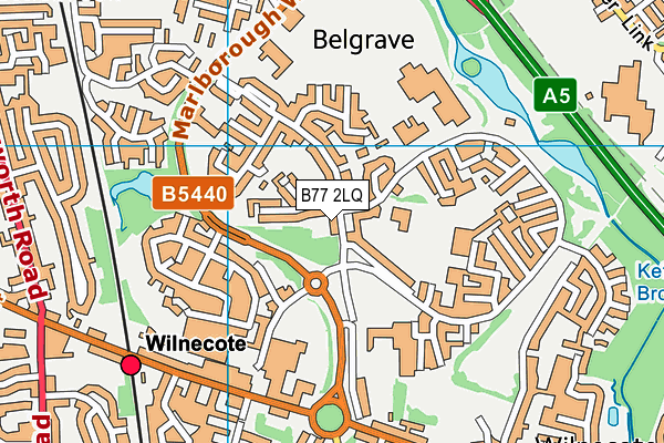 B77 2LQ map - OS VectorMap District (Ordnance Survey)