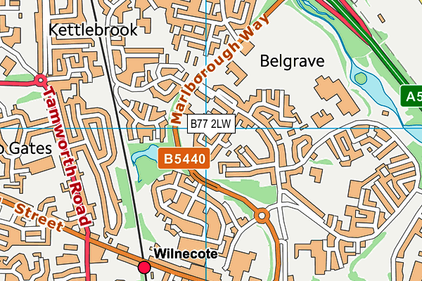 B77 2LW map - OS VectorMap District (Ordnance Survey)