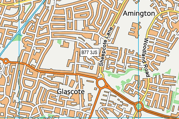 B77 3JS map - OS VectorMap District (Ordnance Survey)