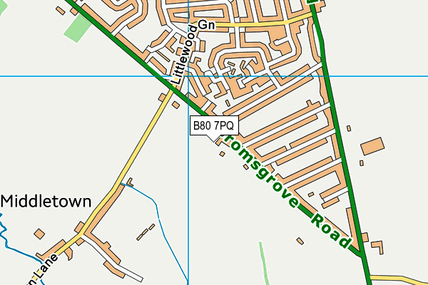 B80 7PQ map - OS VectorMap District (Ordnance Survey)