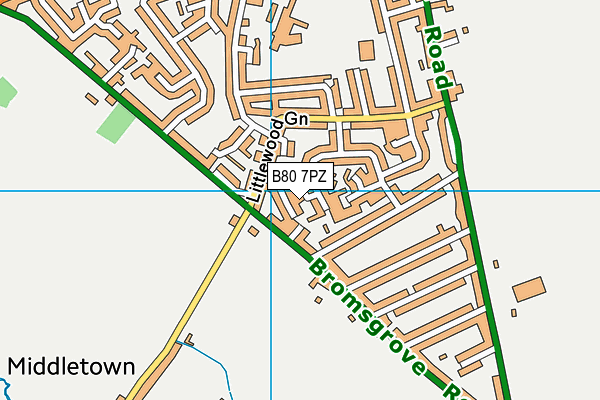B80 7PZ map - OS VectorMap District (Ordnance Survey)