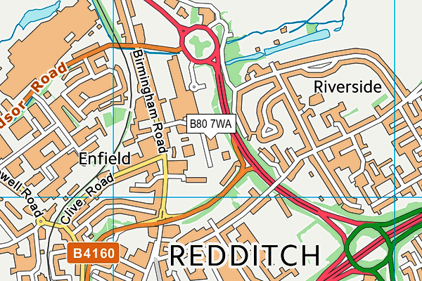 B80 7WA map - OS VectorMap District (Ordnance Survey)