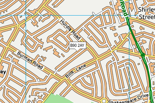 B90 2AY map - OS VectorMap District (Ordnance Survey)