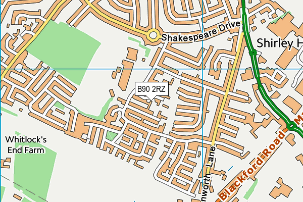 B90 2RZ map - OS VectorMap District (Ordnance Survey)