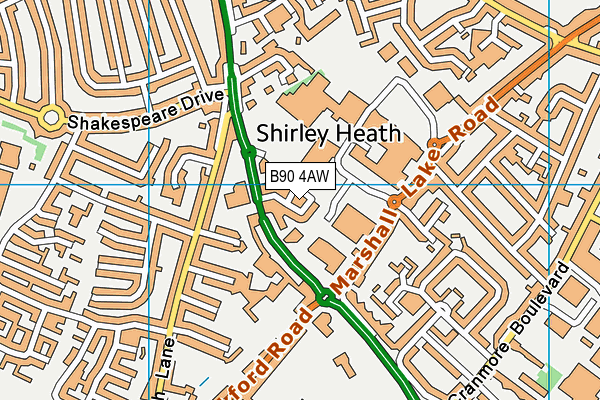 B90 4AW map - OS VectorMap District (Ordnance Survey)