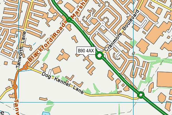 B90 4AX map - OS VectorMap District (Ordnance Survey)
