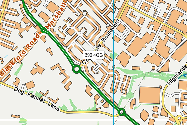 B90 4QG map - OS VectorMap District (Ordnance Survey)