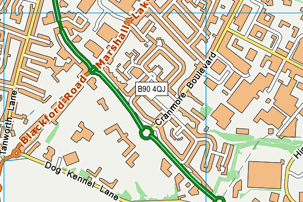 B90 4QJ map - OS VectorMap District (Ordnance Survey)