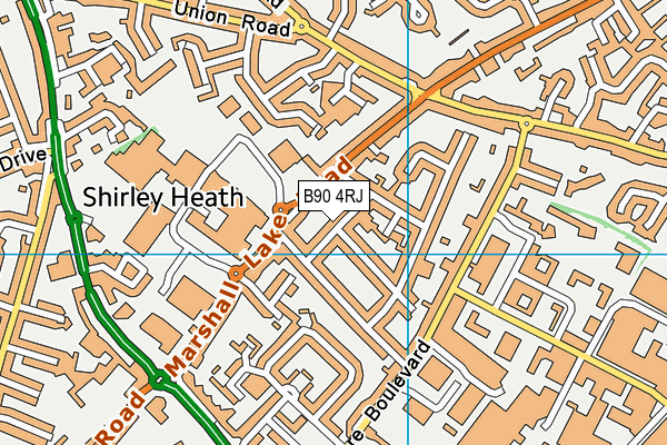 B90 4RJ map - OS VectorMap District (Ordnance Survey)