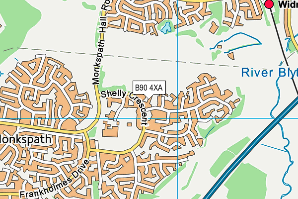 B90 4XA map - OS VectorMap District (Ordnance Survey)