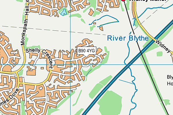 B90 4YG map - OS VectorMap District (Ordnance Survey)