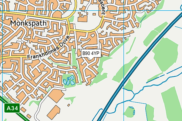 B90 4YP map - OS VectorMap District (Ordnance Survey)