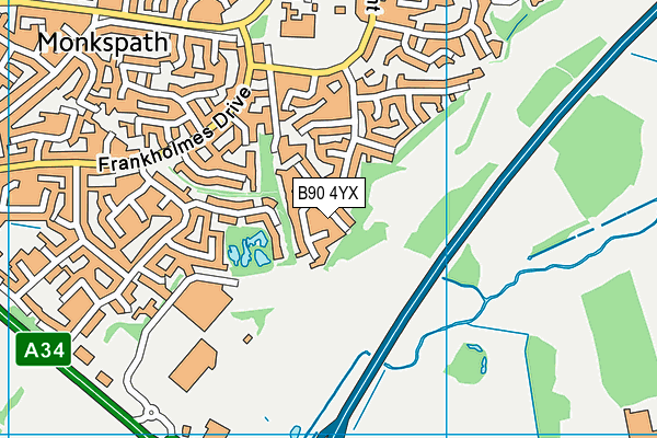 B90 4YX map - OS VectorMap District (Ordnance Survey)