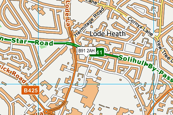 B91 2AH map - OS VectorMap District (Ordnance Survey)