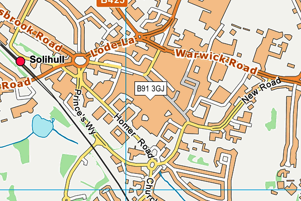 B91 3GJ map - OS VectorMap District (Ordnance Survey)