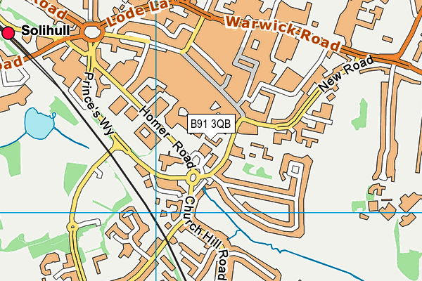 B91 3QB map - OS VectorMap District (Ordnance Survey)