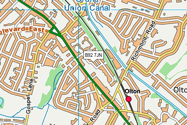 B92 7JN map - OS VectorMap District (Ordnance Survey)