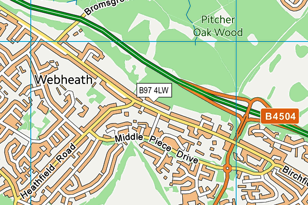 B97 4LW map - OS VectorMap District (Ordnance Survey)