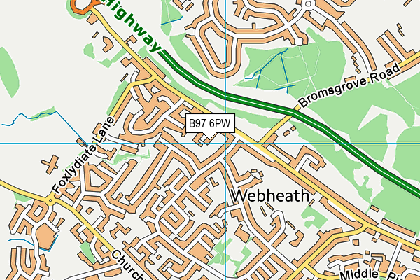 B97 6PW map - OS VectorMap District (Ordnance Survey)