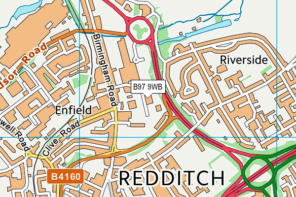 B97 9WB map - OS VectorMap District (Ordnance Survey)