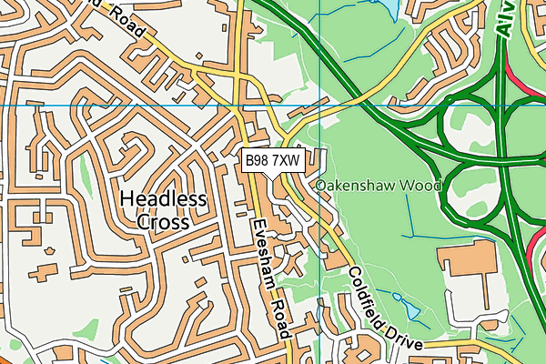 B98 7XW map - OS VectorMap District (Ordnance Survey)
