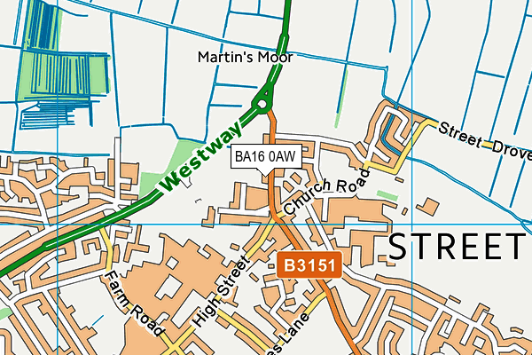BA16 0AW map - OS VectorMap District (Ordnance Survey)