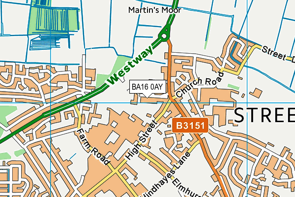 BA16 0AY map - OS VectorMap District (Ordnance Survey)