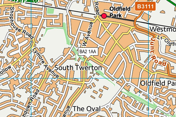 BA2 1AA map - OS VectorMap District (Ordnance Survey)