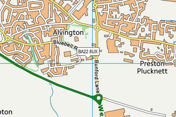 Alvington Playing Fields map (BA22 8UX) - OS VectorMap District (Ordnance Survey)