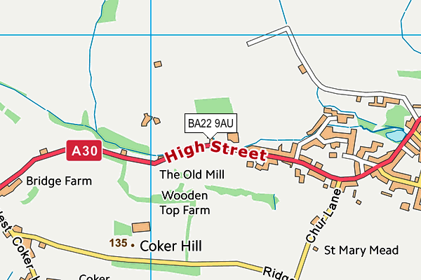 BA22 9AU map - OS VectorMap District (Ordnance Survey)