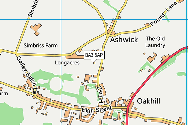 Ashwick And Oakhill Village Hall map (BA3 5AP) - OS VectorMap District (Ordnance Survey)