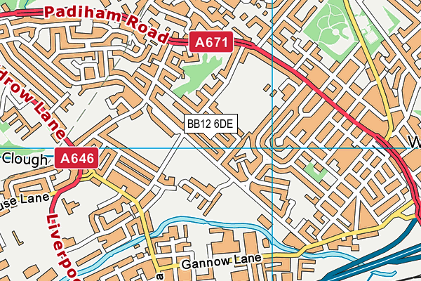 BB12 6DE map - OS VectorMap District (Ordnance Survey)