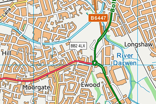 Blackburn & District Indoor Bowls Club (Closed) map (BB2 4LX) - OS VectorMap District (Ordnance Survey)