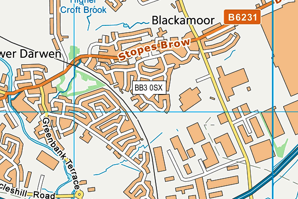 BB3 0SX map - OS VectorMap District (Ordnance Survey)