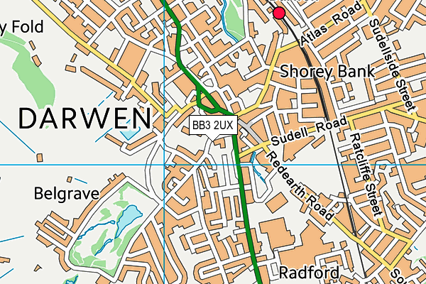 BB3 2UX map - OS VectorMap District (Ordnance Survey)