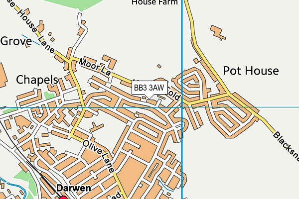 BB3 3AW map - OS VectorMap District (Ordnance Survey)