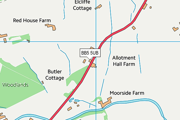 BB5 5UB map - OS VectorMap District (Ordnance Survey)