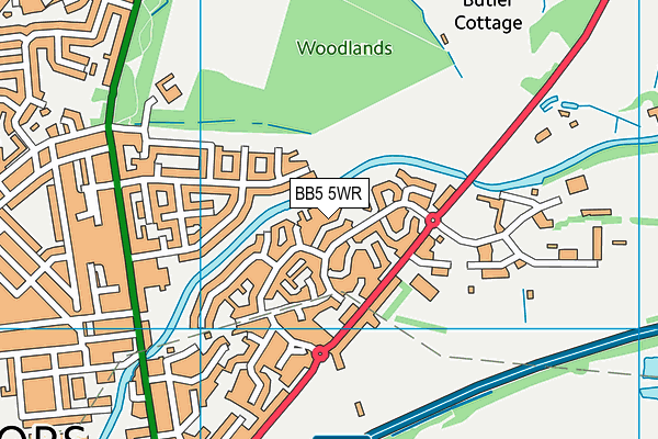 BB5 5WR map - OS VectorMap District (Ordnance Survey)