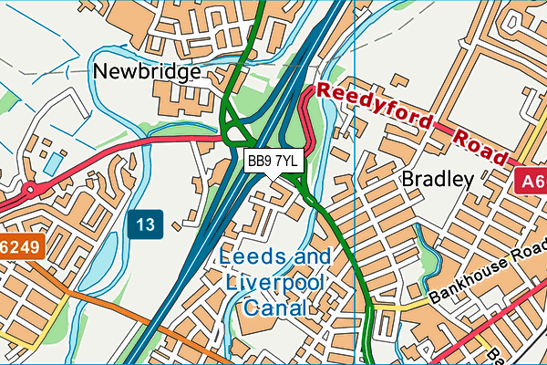 BB9 7YL map - OS VectorMap District (Ordnance Survey)