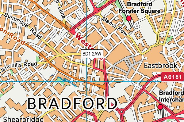 BD1 2AW map - OS VectorMap District (Ordnance Survey)