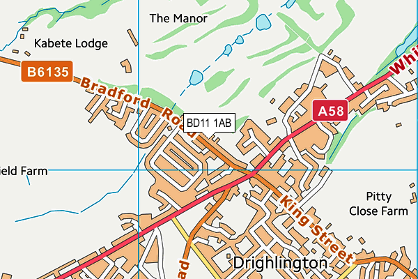 The Manor Golf Club, Drighlington map (BD11 1AB) - OS VectorMap District (Ordnance Survey)