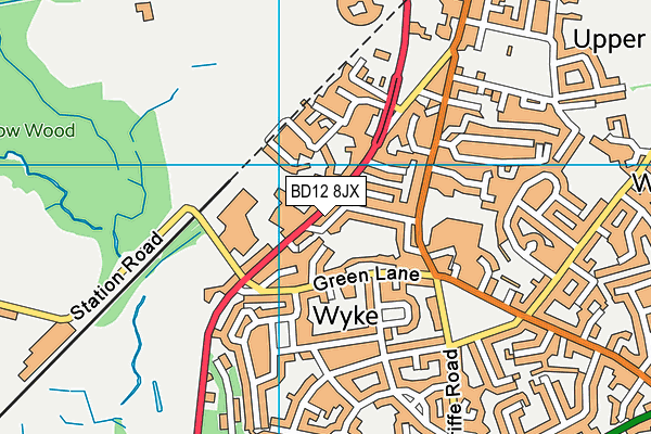 BD12 8JX map - OS VectorMap District (Ordnance Survey)