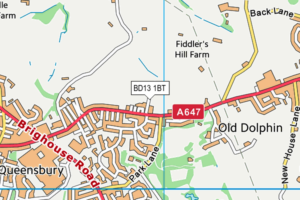 BD13 1BT map - OS VectorMap District (Ordnance Survey)