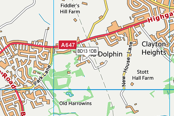 BD13 1DB map - OS VectorMap District (Ordnance Survey)