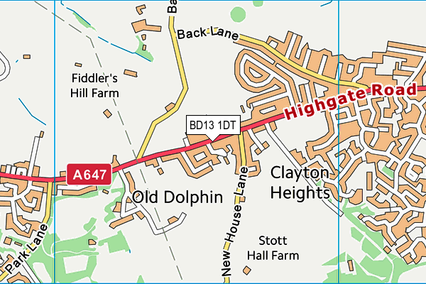 BD13 1DT map - OS VectorMap District (Ordnance Survey)