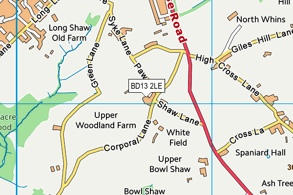 BD13 2LE map - OS VectorMap District (Ordnance Survey)